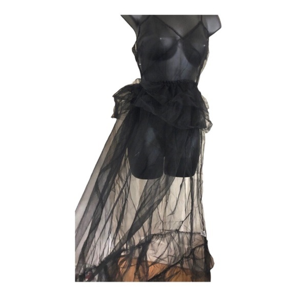 Black sheer mesh‎ chiffon tulle peplum goth tutu v-neck dress size medium new - Picture 7 of 10